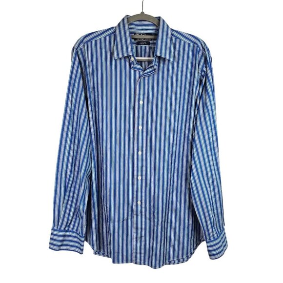 Men's POLO by RALPH LAUREN Curham Classic Fit Button Up Shirt BLUE STRIPE 16.5 L - Picture 1 of 5